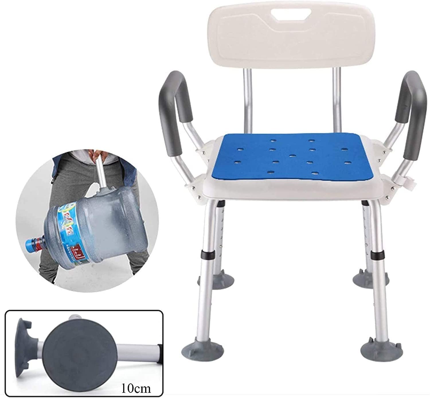Taburete de Ducha Asiento de Ducha Silla de Ducha Regulable en Altura con Reposabrazos y Respaldo Asiento de Ducha Pesado Seguridad Antideslizante (C) (A) (C)