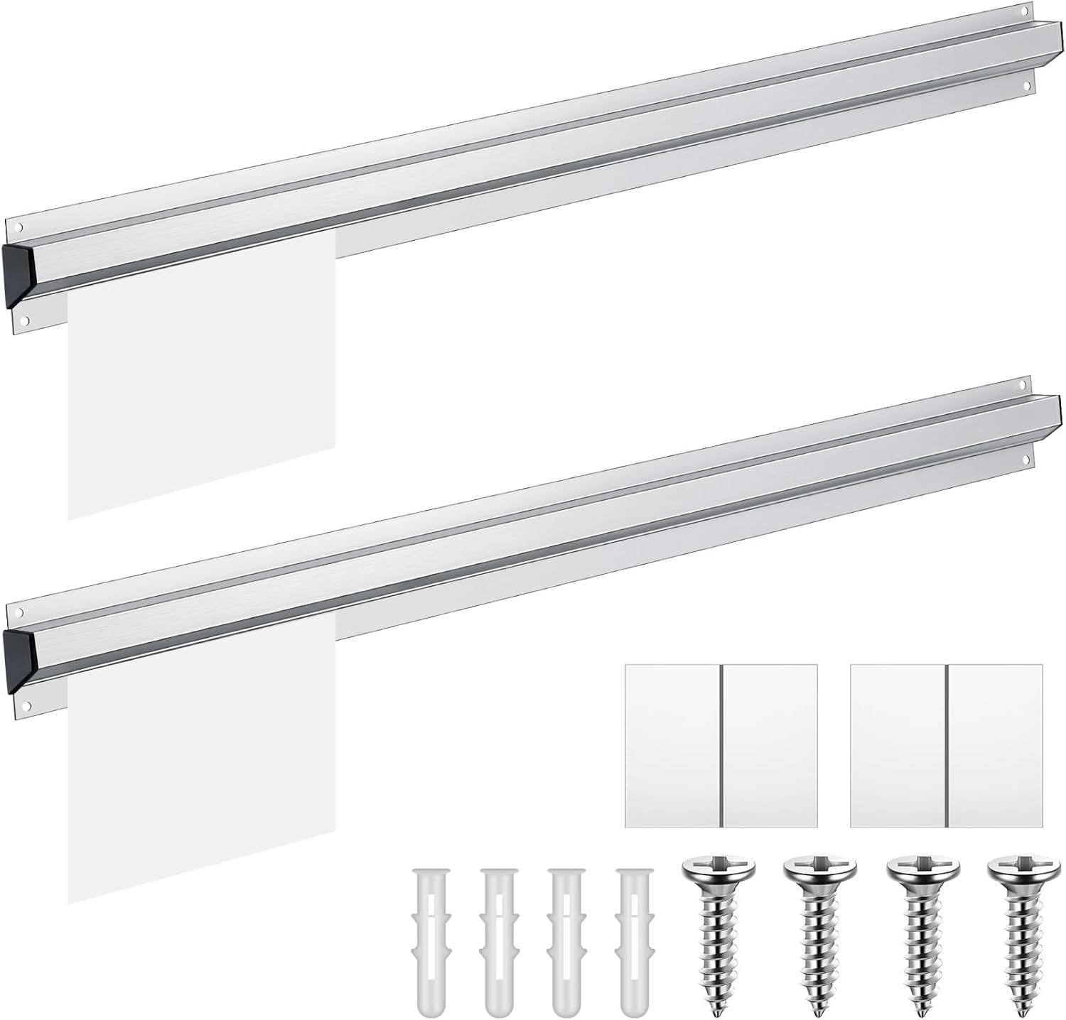 Henoyso 2 Pieces Restaurant Ticket Holder Receipt Holder Aluminum Order Ticket Rack Silver Kitchen Slide Check Rack for Office Cafes Pubs(30 Inch,No Slot) 30 Inch No Slot