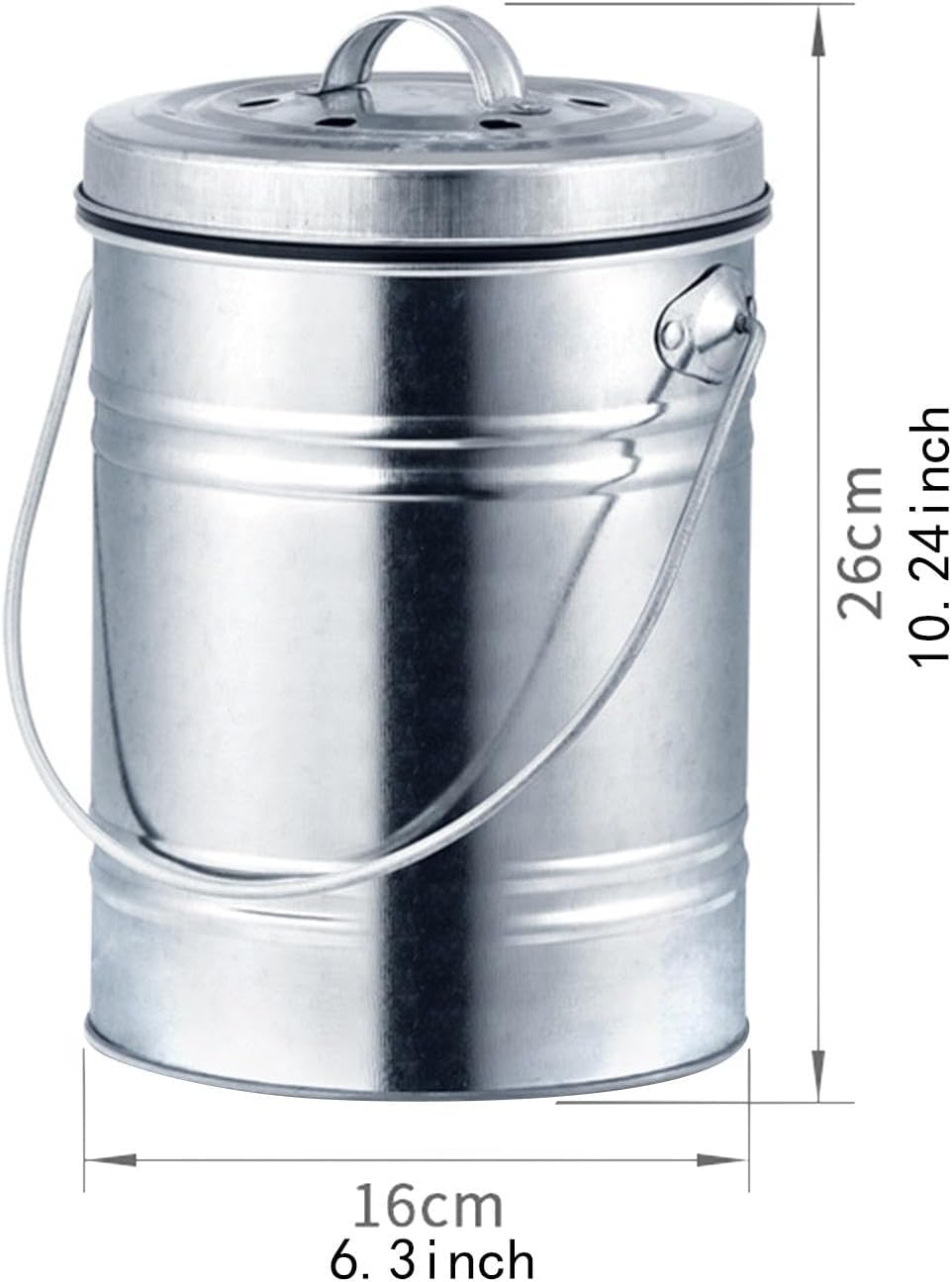 Kitchen Compost Bin 3L (0.8 gal) Sealed Food Waste Bin, Galvanized Steel Countertop Compost Pail for Indoor & Outdoor Use