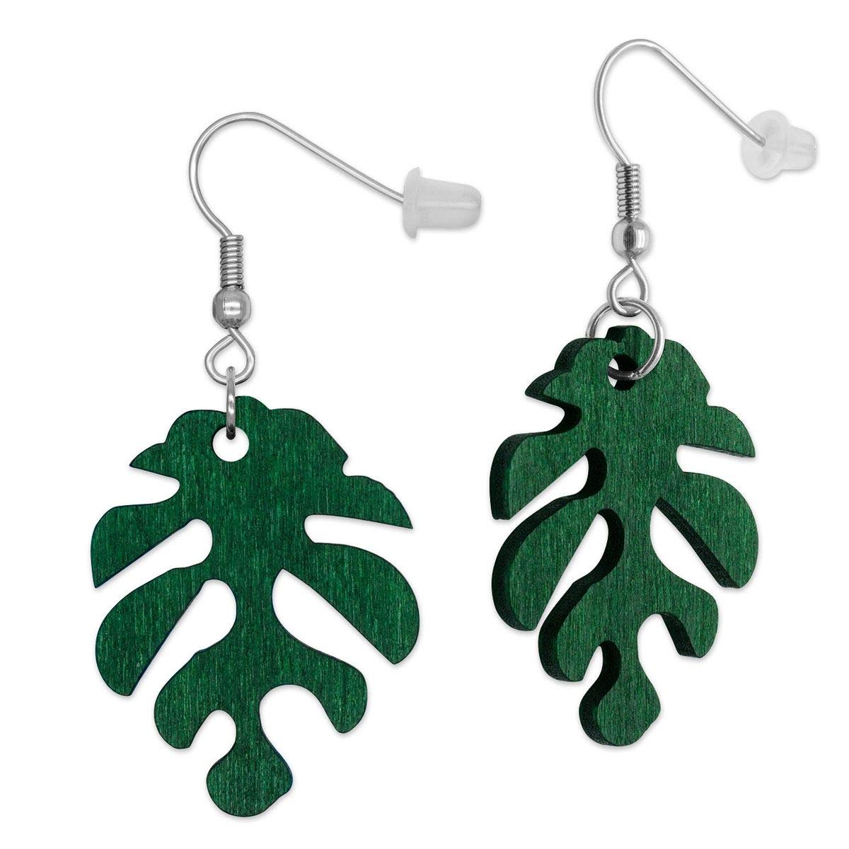 Orecchini a fiori oro e verde scuro, in legno e crochet, artigianat