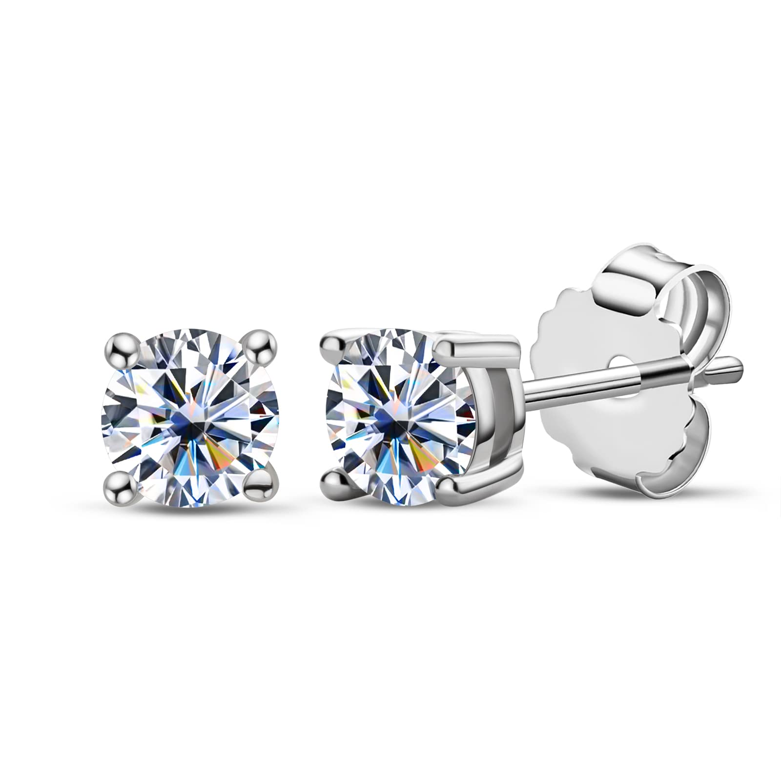 Certified Moissanite Stud Earrings, 3MM to 6.5MM, D Color VVS1, 925 Sterling Silver Earrings, Earrings for Men Women