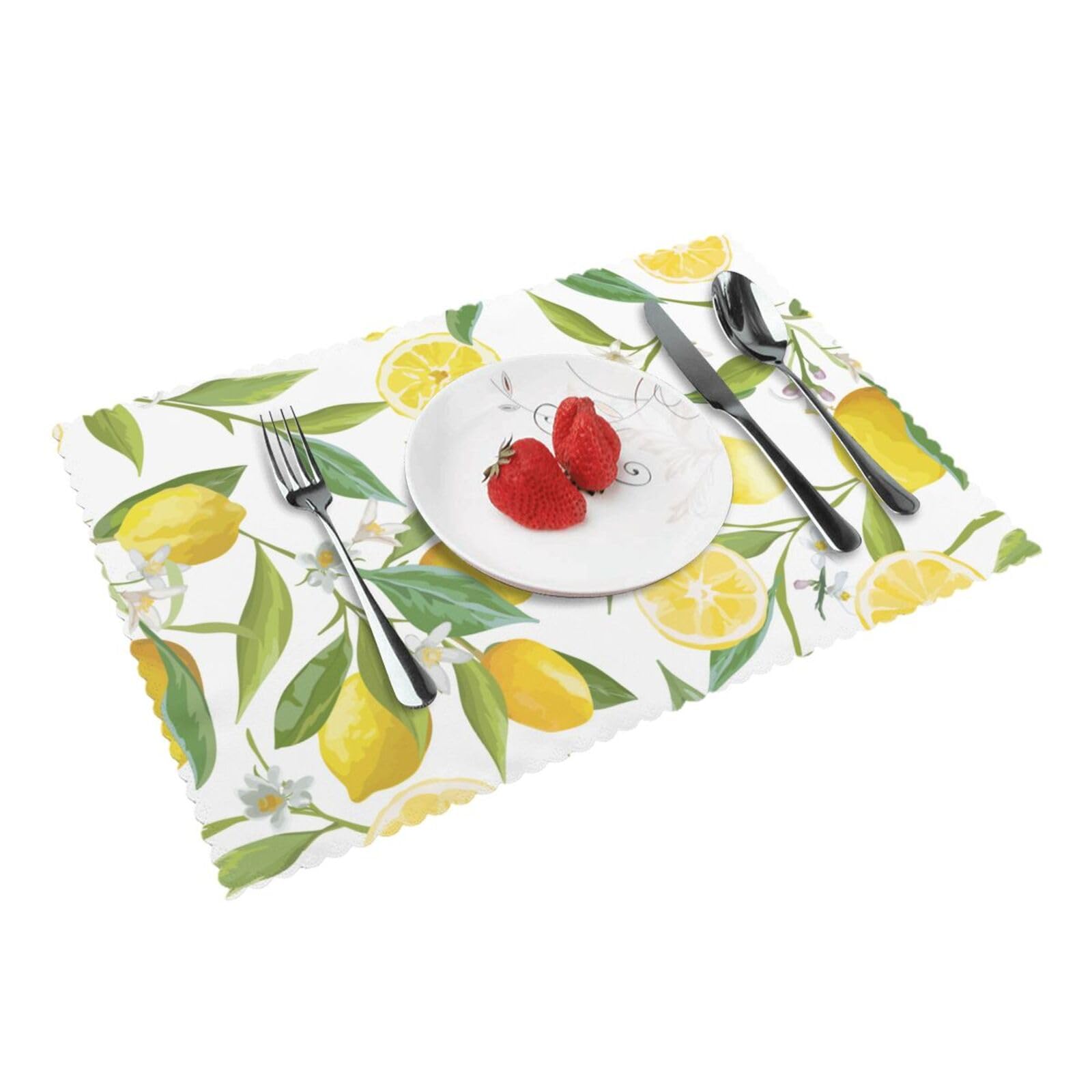 Fresh Tropical Lemons Printed Placemats Set of 4 PCS Washable Placemat for Kitchen Table Heat-resistant Table Mats 45x30 CM