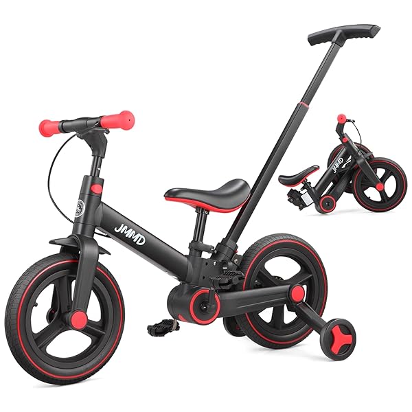 JMMD Toddler Bike with Push Handle for Kids 18-60 Months, 6 in 1 Foldable Push Bike with Training Wheels, Pedals, Brakes, Kickstand, Kid Balance Bike Gift & Toys for Boy & Girl