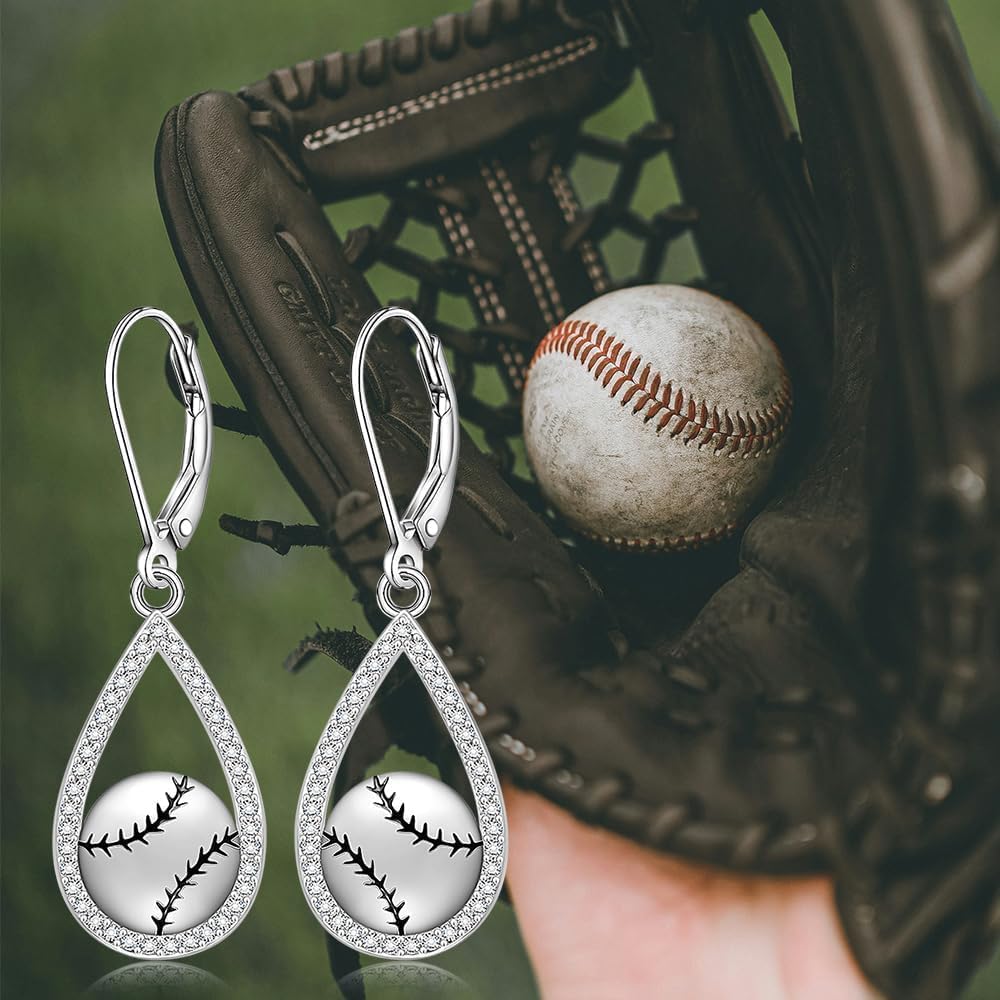Softball Baseball Earrings for Women 925 Sterling Silver Sport Dangle Hoop Earrings Jewelry Gifts for Players and Coaches - Image 4
