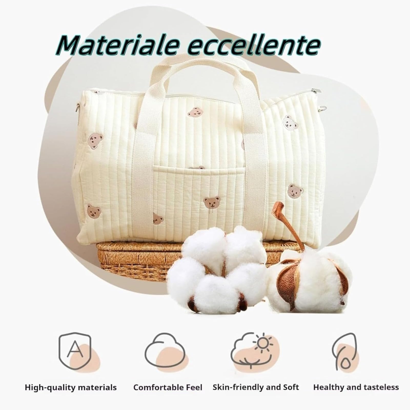 ZVD Bustine Corredino Neonato Ospedale Borsa Passeggino Set 2 Pezzi, Mommy Bag Spalla Cotone Ricamo