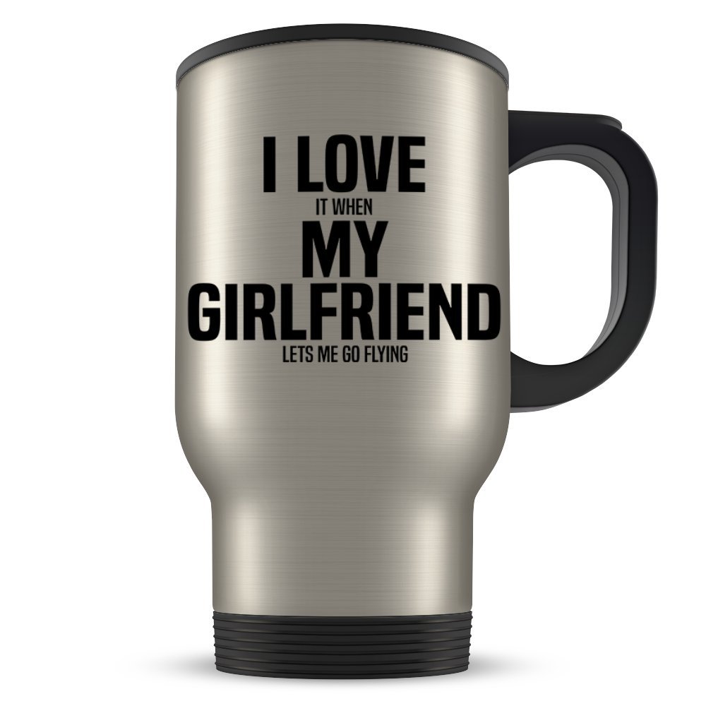 Pilot Travel Mug - Funny Flying Gift for Boyfriend - Gag Coffee Cup for Leisure Piloting Enthusiast Men in a Relationship - Best BF I Love My Girlfriend Present Idea for Him