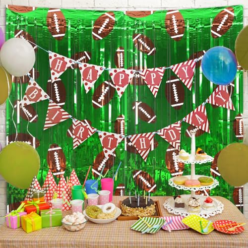 2 Pack Football Party Decorations Photo Props 3.3x6.6 ft Football Foil Fringe Curtain Backdrop Birthday Party Decorations Sports Background - Image 6
