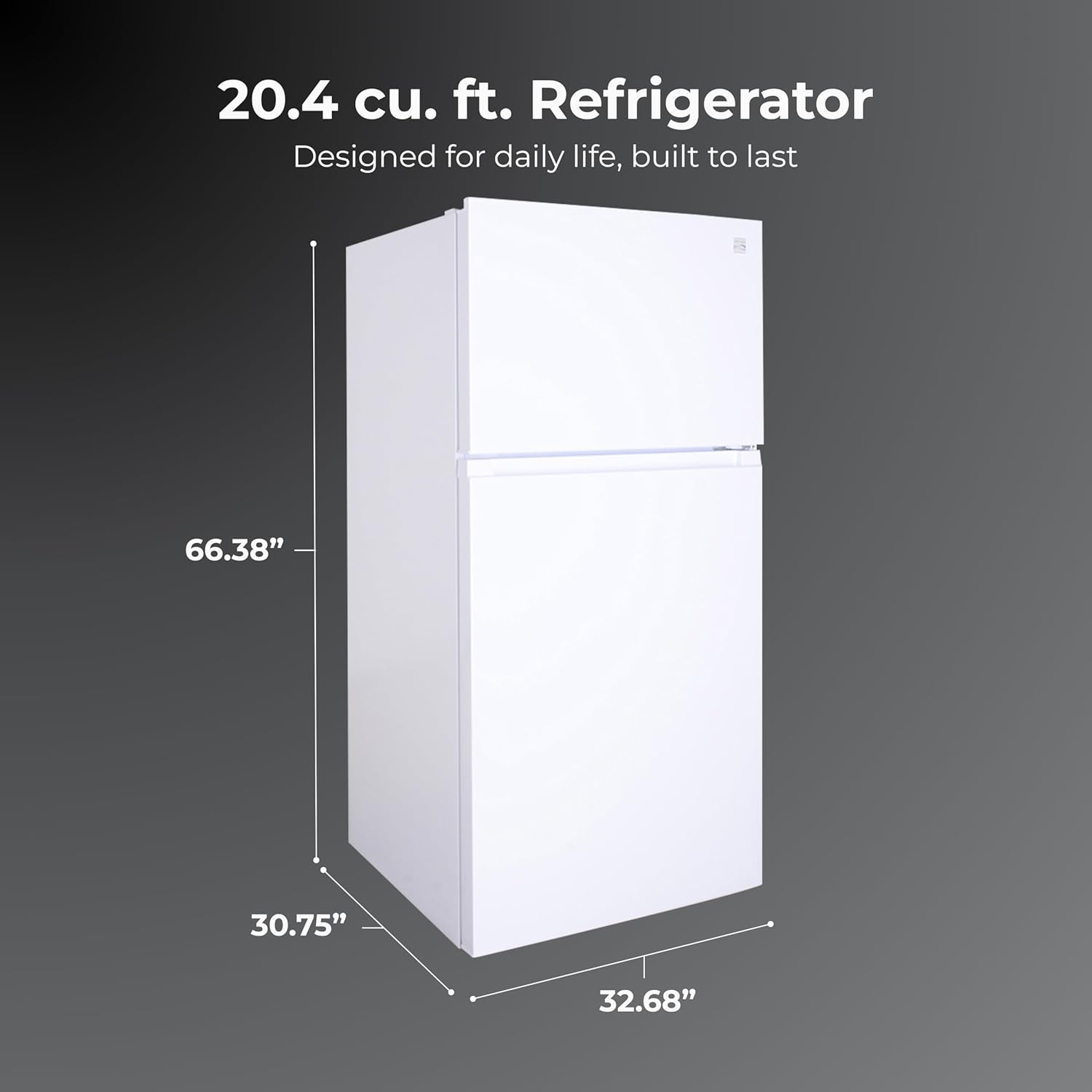 Kenmore 33 in. 20.4 cu. ft Capacity Refrigerator/Freezer with Full-Width Adjustable Glass Shelving, Humidity Control Crispers, Ice Maker, ENERGY STAR Certified, White