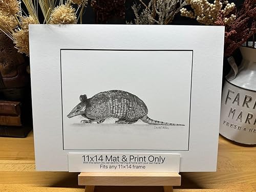 Miniatura 2 de Armadillo Nature Wildlife Graphite Pencil Art Sketch Drawing Print Picture Limited Edition  Titled 'Little Armored One' by David Allen (8x10 Mat &