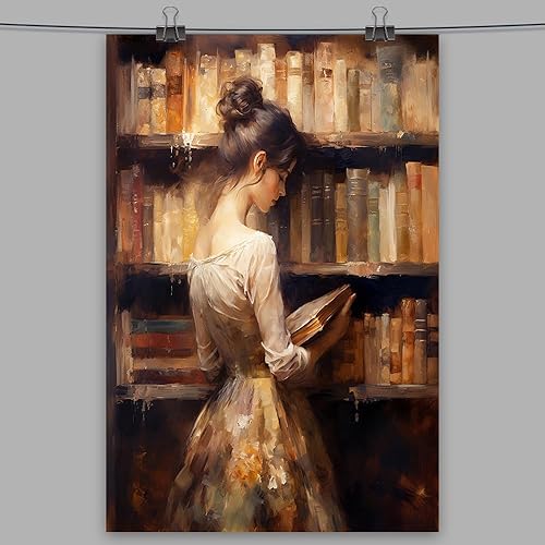 Miniatura 2 de Huabsad Pintura al Óleo de Retrato Vintage Arte de Pared Niña de Biblioteca Retro Leyendo Libro Antiguo Pósteres Famosos Cuadros Antiguos Femeninos
