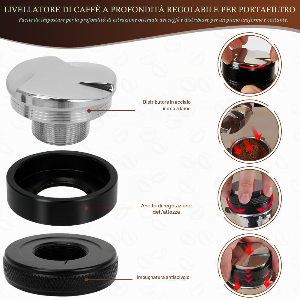 Y-Step Stazione Di Manomissione Organizer Caffe Base, con Set di agitatori per caffè espresso da 51mm, per macchina da caffè espresso, accessori per baristi