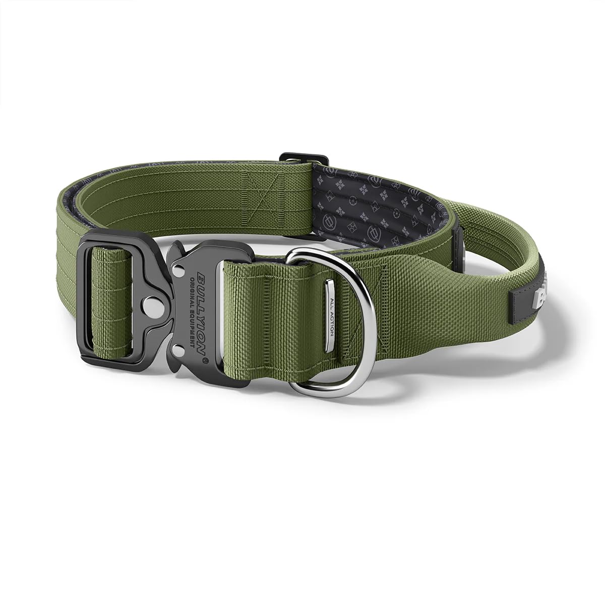 Bullyion ® Original Equipment Heavy Duty Tactical Dog Collar with Handle – Adjustable Military Style Collar for Large Dogs, Padded Training Collar with Metal Buckle - 5CM Commando Khaki - Small