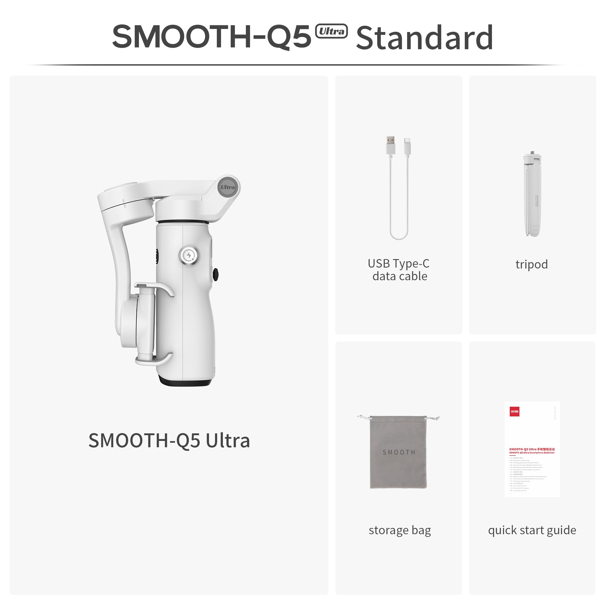 ZHIYUN Smooth Q5 Ultra Estabilizador Móvil con Integrada Luz de Relleno | Gimbal iphone, Barra de Extensión, Trípode, Portátil y Plegable, Estabilizador Smartphone para Volgging, TikTok