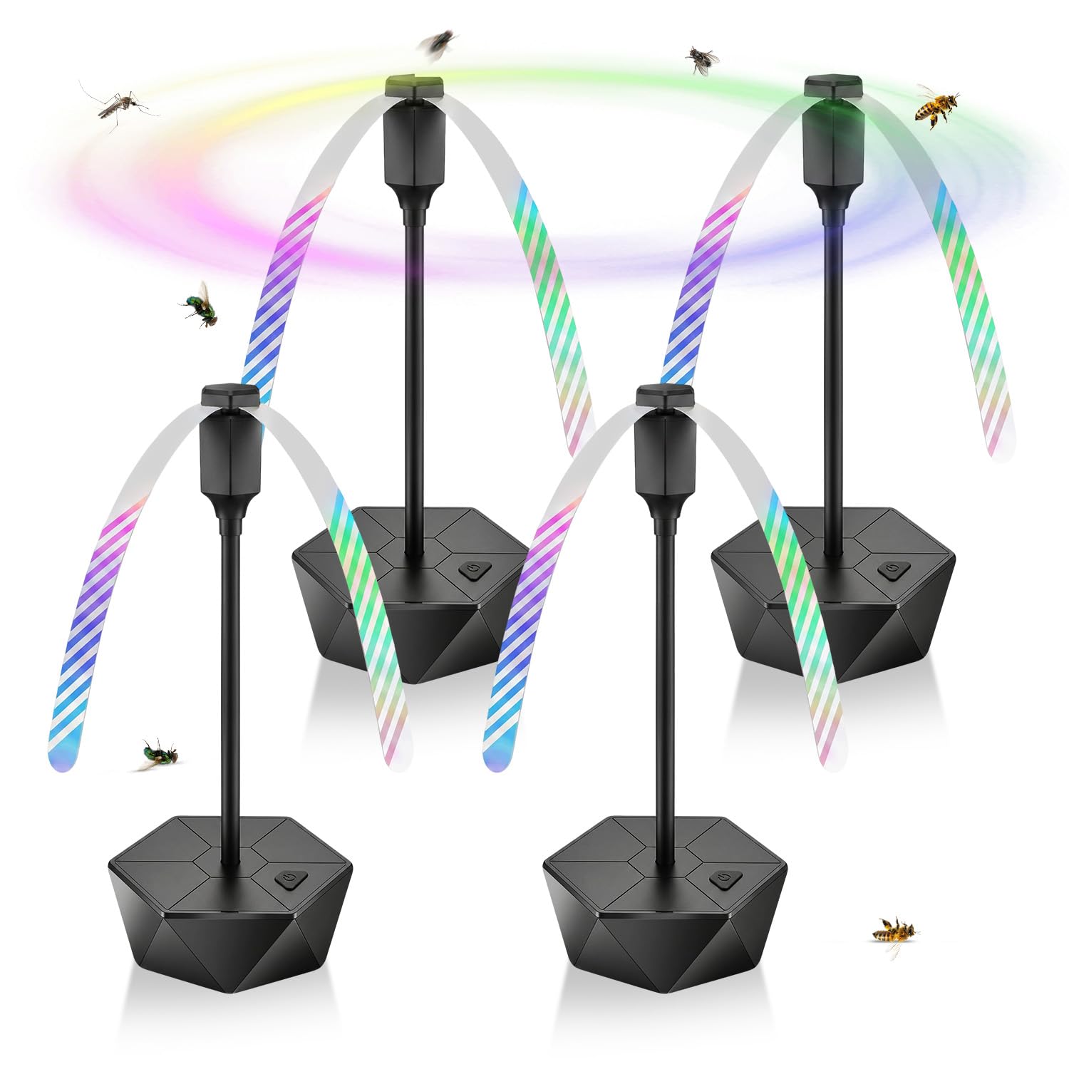 Fliegenwedler 4er-Set ohne Chemie, Fliegenabwehr und Wespenabwehr für Tisch, Grill und Garten, Batteriebetrieben, Fliegenvertreiber