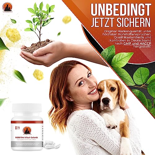 Vitalpfoten 75 MSM Pet Vital Gelenk Kapseln für Hunde und Katzen, hochreines Methylsulfonylmethan für Knochen, Knorpel, Bindegewebe