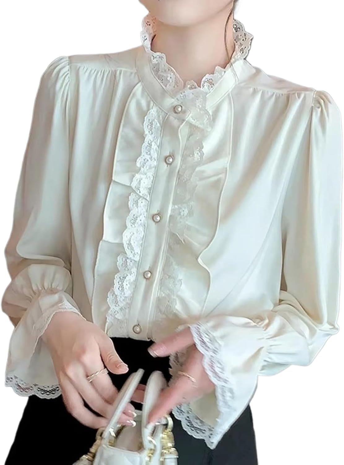 Women's Princess Style Blouse Long Sleeve Lace Ruffles Shirt Casual Party Top Vintage Clothing
