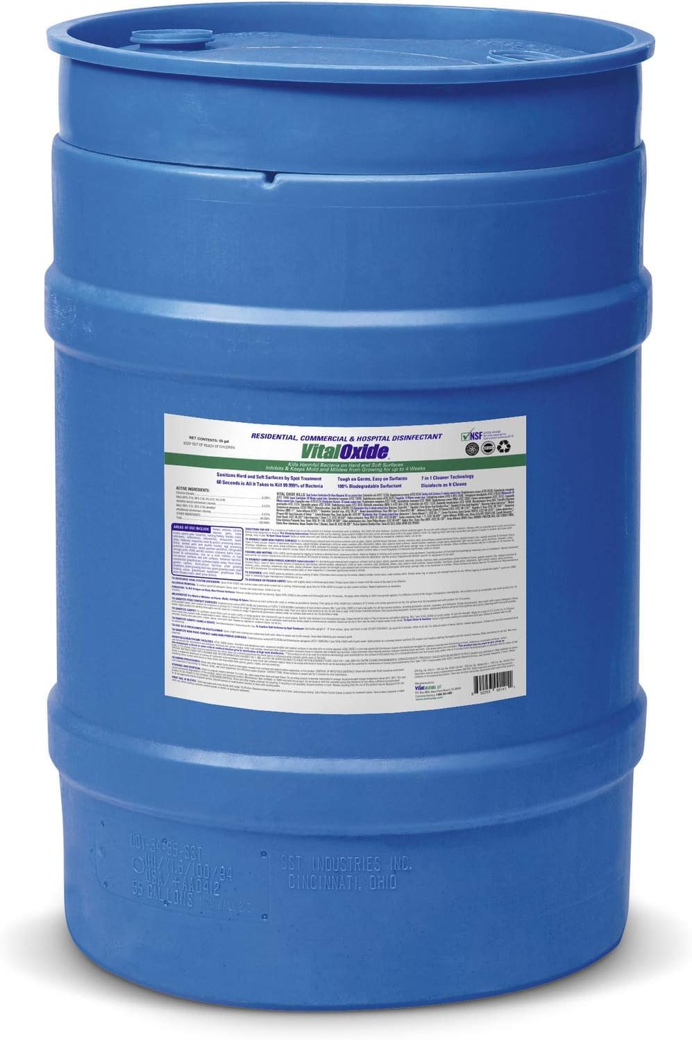 Vital Oxide55 Gallon Drum Hospital Grade Disinfectant| Deodorizer, Food-Contact Sanitizer| Kills 99.9% of Viruses and Bacteria| Kills Mold & Mildew,| Odorless