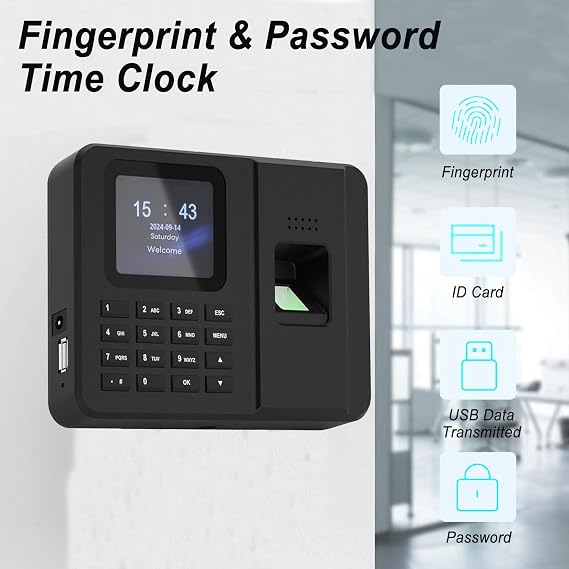 Clocking Machine for Employees Small Business,Employee Time Clock with 2.4 TFT LCD Fingerprint Password,Attendance Detector,Office Punch Clock Automatic with Free Software (0 Monthly Fees)