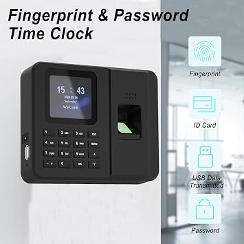 Clocking Machine for Employees Small Business,Employee Time Clock with 2.4 TFT LCD Fingerprint Password,Attendance Detector,Office Punch Clock Automatic with Free Software (0 Monthly Fees)