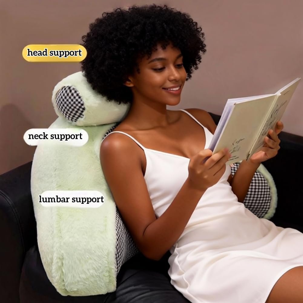 Reading Pillow with Machine Washable Cover.Rest Pillow Detachable Neck Roll with Arms Back Pillow for Sitting in Bed Couch Reading，Cartoon Pattern Lumbar Wedge Pillow (Grey, L:29.5x17.7in)