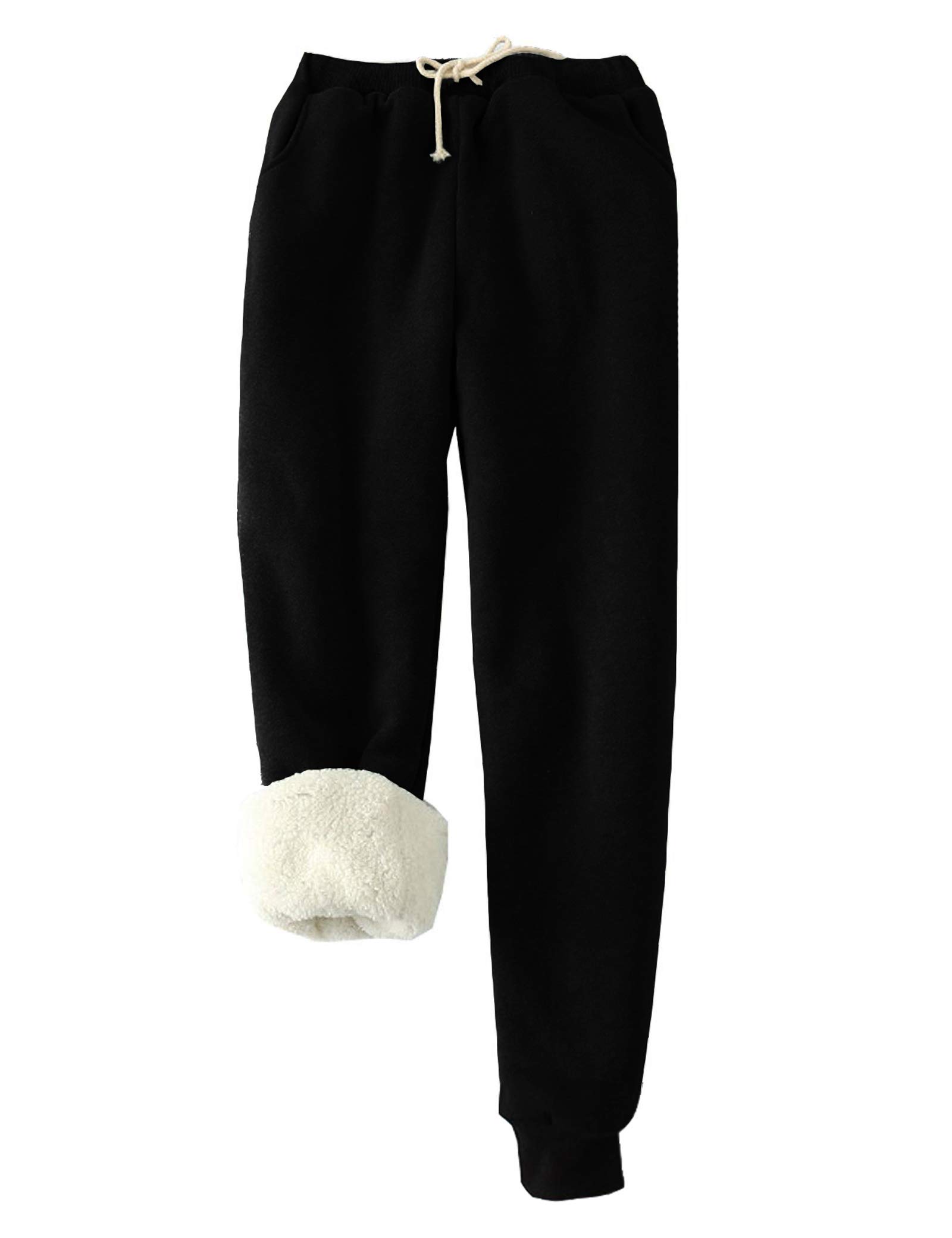 FACDIBY Women's Sweatpants Sherpa Lined Winter Warm Athletic Jogger Fleece Pants - black - Large