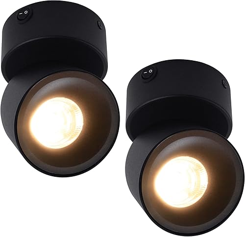 Paquete de 2 Focos LED COB de Techo Downlight de 12V con Interruptor, Montaje en Superficie 330 Ajustable Regulable Luz de Pared para RV Lámpara de