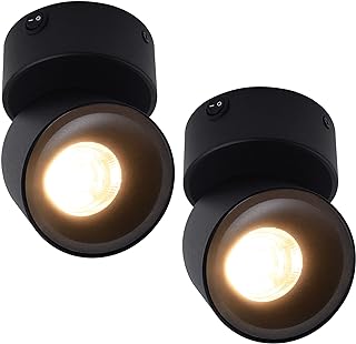2 Pack 12V LED COB Ceiling Spotlight Downlight with Switch, Surface Mounted 330 Adjustable Dimmable RV Wall Light Accent Lamp, 12 Volt Reading Lamp for Boat, Camper, Truck, Trailer, Caravan