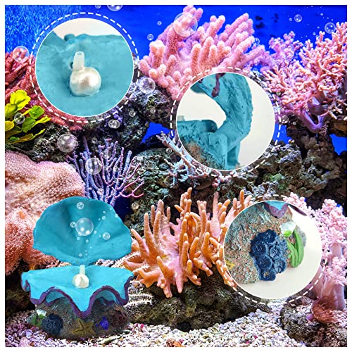 FuninCrea Shell Aquarium Air Bubbler Decorations Resin Fish Tank Bubbler Ornaments Simulation Scallop Pearl Air Stone Fish Tank Decorations Fish Tank Landscaping Ornaments (Blue) - Image 4