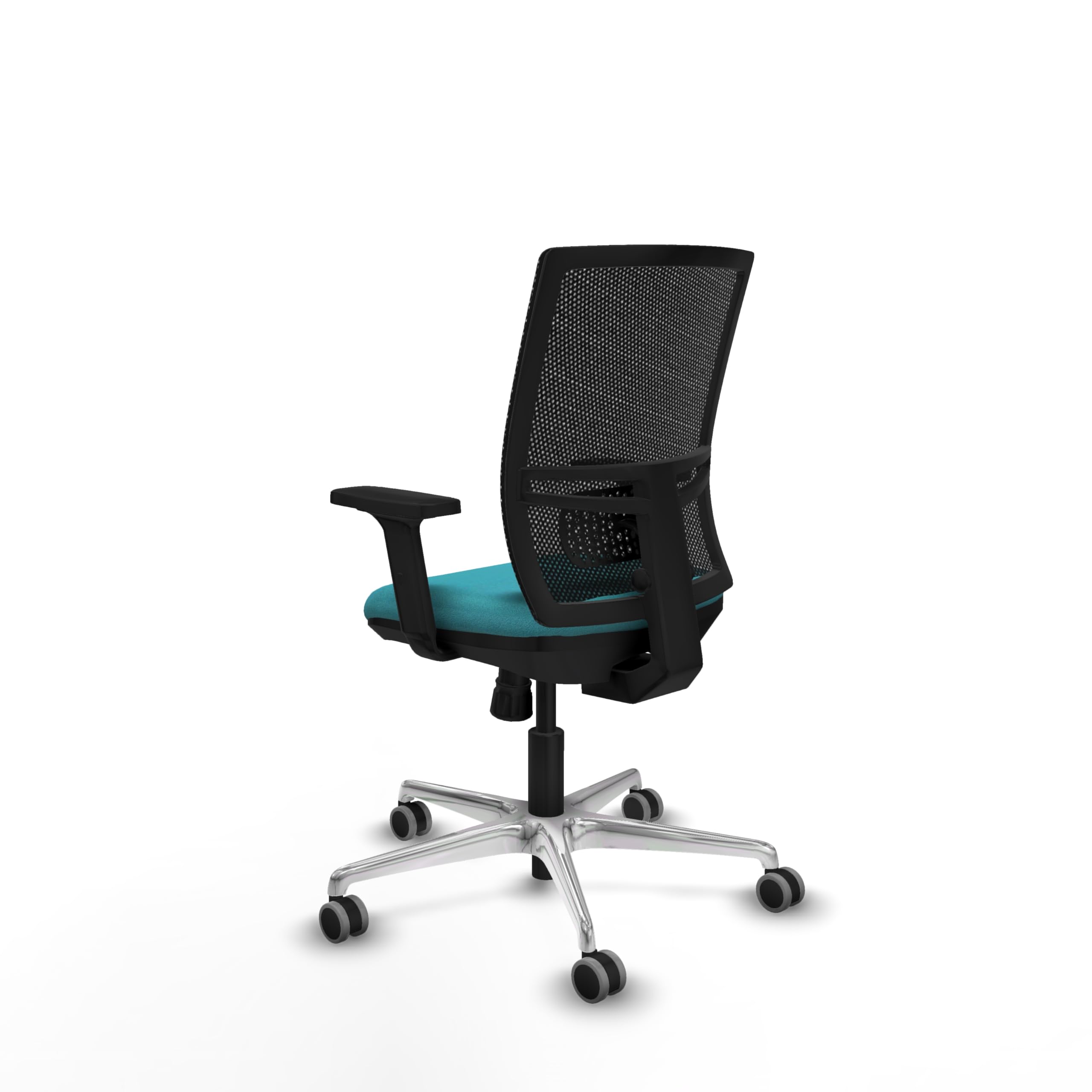 Piqueras y Crespo - Silla con Soporte Lumbar Ajustable Yunquera con Brazos 2D. Equipado con Sincro 4 Posiciones y Espuma de Corte. con Ruedas 65 Mm Parqué. Negro/Turquesa