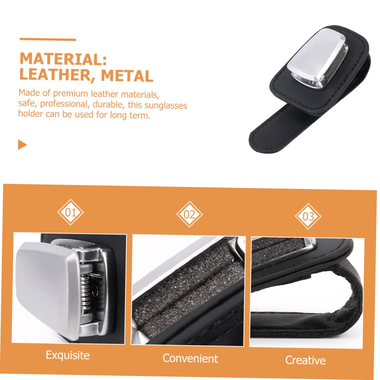 ULTECHNOVO 3pezzi Portaocchiali Da Sole Per Auto Pelle Premium Clip Per Visiera Supporto Per Occhiali e Carte Accessorio Per Auto Compatibile Con Tutti Veicoli