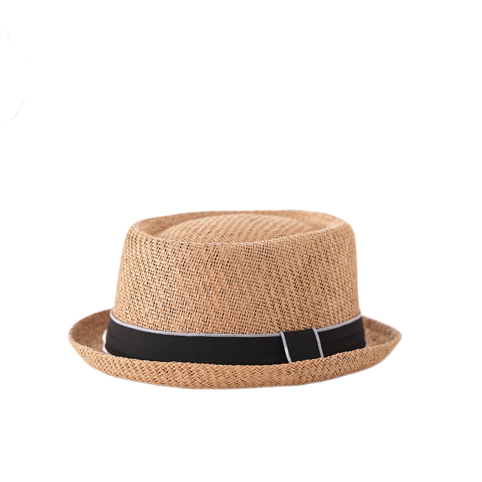 HEYANN Pork Pie Chapeau de paille pour homme Pork Pie Fedora 58 cm Chapeau d'été pour hommes et femmes, bowler plat protection solaire chapeau classique