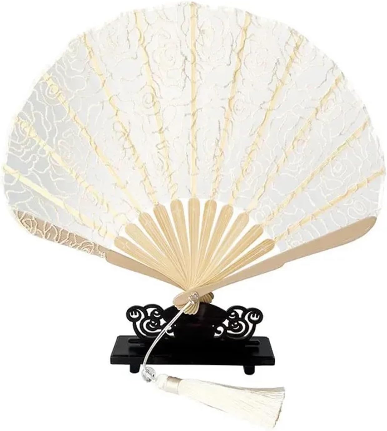 Handheld Embroidered Fans Champagne Embroidered Rose Lace Fan Chinese Hanfu Cheongsam Dance Small Shell Hand Fan