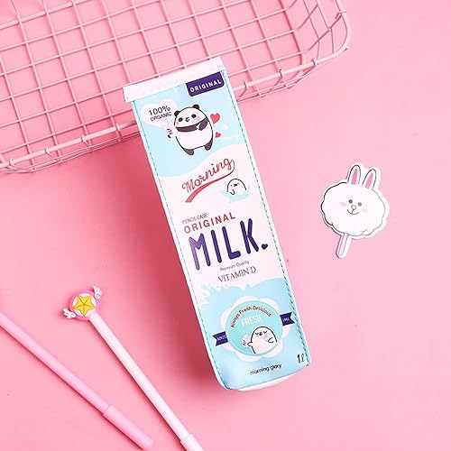 JHTPSLR Caja de leche Kawaii para bolígrafos para mujer, lindo estuche kawaii para lápices, bolsa impermeable de poliuretano para almacenamiento y