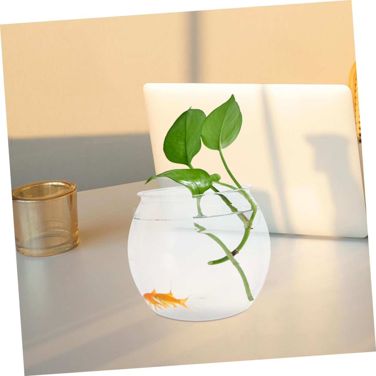 Totority Plastic Fish Bowl Aquarium Tank Unbreakable Desktop Globe Fish Tank for Shrimp Compact Environmentally Friendly Tabletop Aquarium Pot for Home and Office Decor