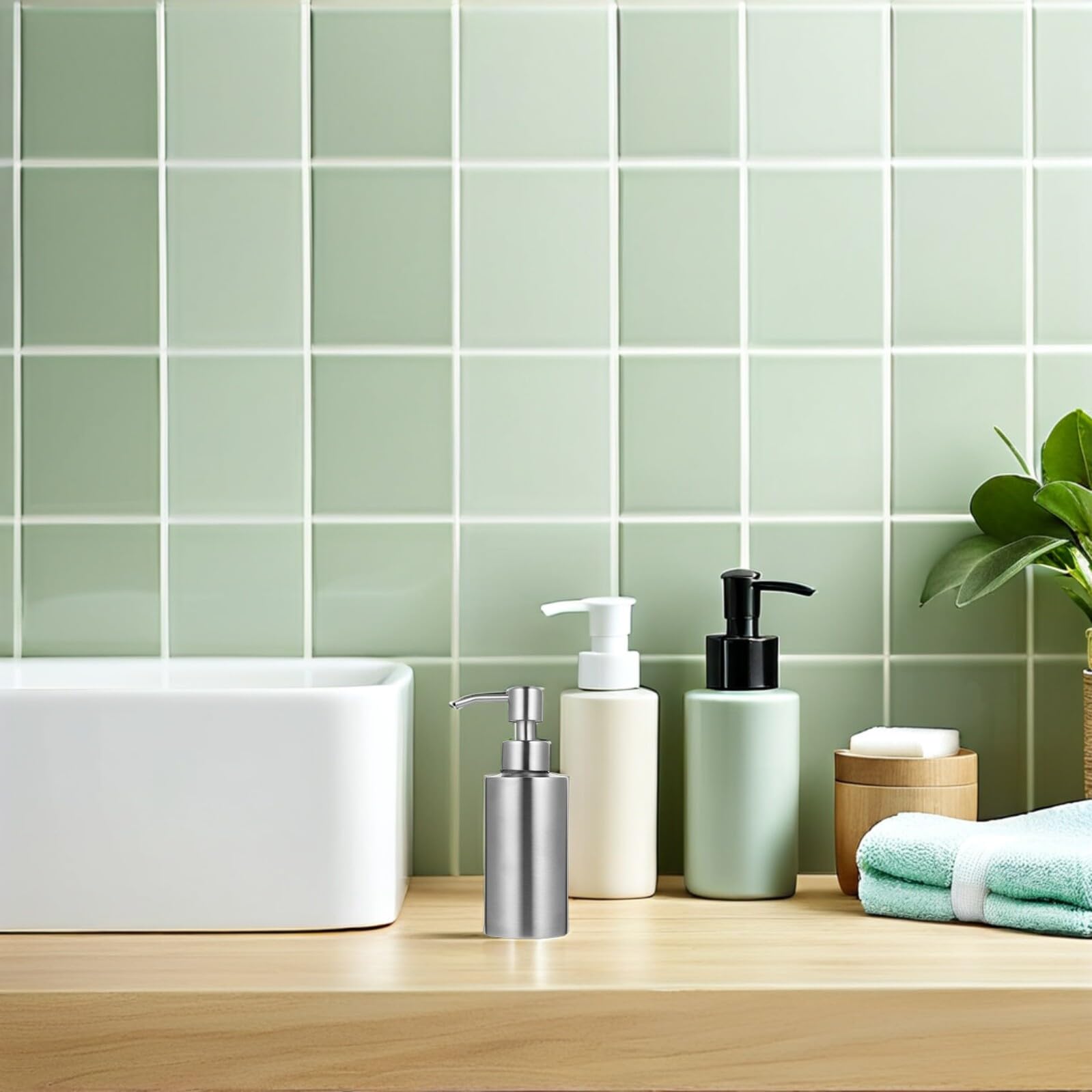 2 Piezas Botellas Dispensadoras de Loción Botellas Recargables de Acero Inoxidable Bomba Dosificadora Envases para Champú y Gel para Baño y Cocina Diseño Moderno y Resistente