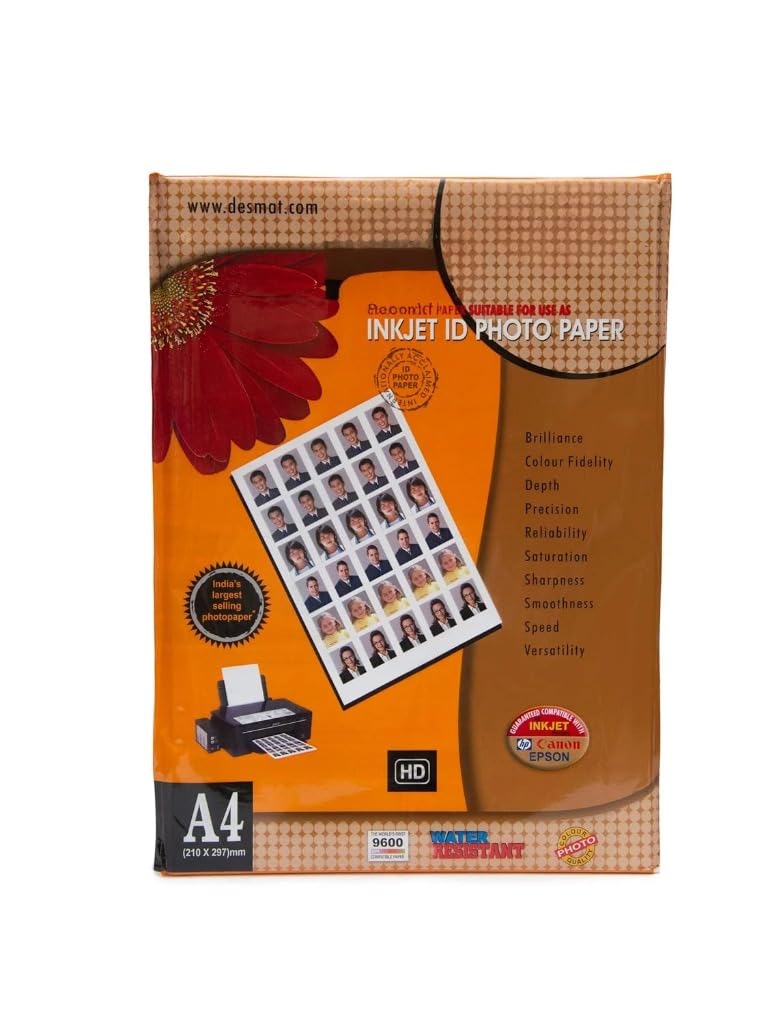 180 GSM A4 Size Glossy Photo Paper – Water proof pack of 20 sheets, Compatible with Inkjet Printer