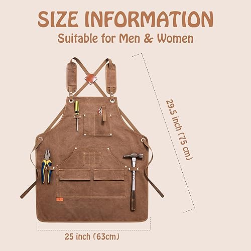 Miniatura 5 de LeuMuas Aprons for Men Women with Pockets Cotton Canvas Cross Back Heavy Duty Chef Work Apron, Size M-XXL