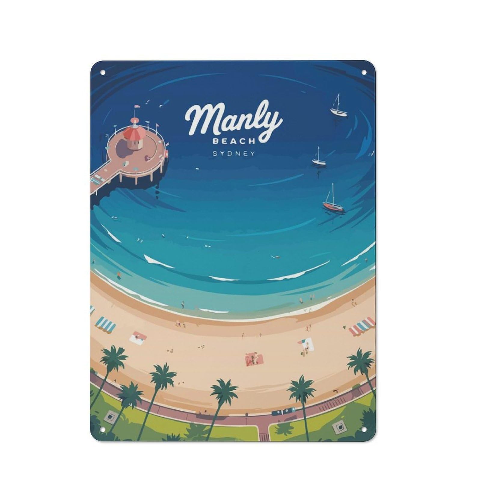 Junmoney Manly Beach Sydney 40X30cm Rustic Tin Sign With For Dining Room Or Kitchen, A Decorative Metal Sign For Kitchens And Dining Spaces