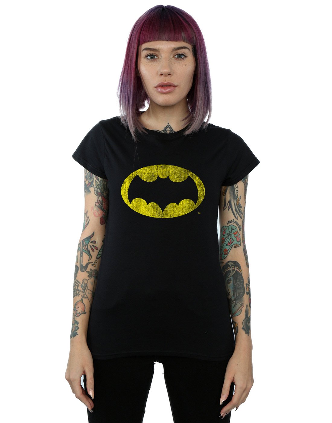 DC Comics Women's Batman TV Series Distressed Logo T-Shirt Black Medium