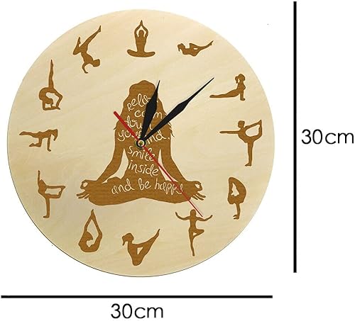 Miniatura 3 de XDG Reloj de pared de madera para yoga, decoración del hogar, meditación, yoga espiritual, silencioso, sin tictac, yoga, estudio de yoga, arte de