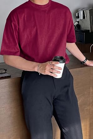 Erkek Oversize Tişört Pamuk Kumaş Bisiklet Yaka Rahat Kalıp T-shirt (Baskılı, Oversize)