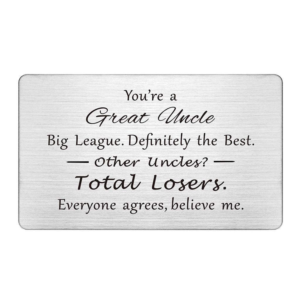 Amazon.com : Great Uncle Gifts, Best Uncle Ever, Uncle Cards Funny, Uncle  Gifts from Niece Nephew, Birthday Father's Day Gifts Engraved Wallet  Inserts for Uncle : Office Products