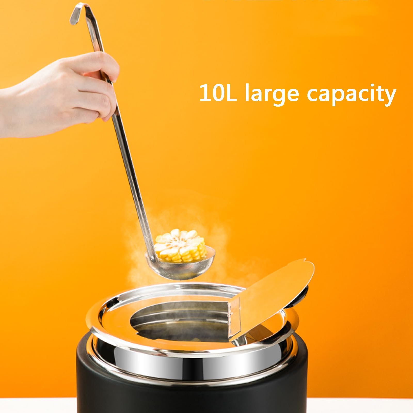 Buffetsuppe Kessel 10L Elektrisch Nass Wärme Speisewärmer 80°C Konstante Temperaturheizung mit Deckel und Löffel 304 Edelstahl Innentopf für Suppe, Brei oder Bohnen