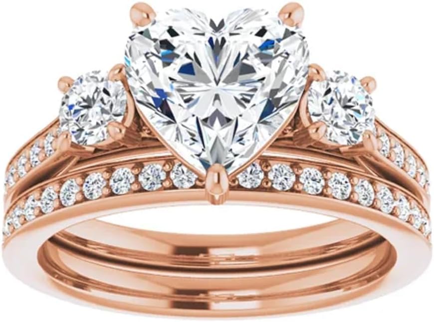 2CT-4CT Heart Cut Solitaire Three Stone Bridal Ring Set Handmade Engagement Ring for Women Wedding Promise Gifts for Her Moissanite
