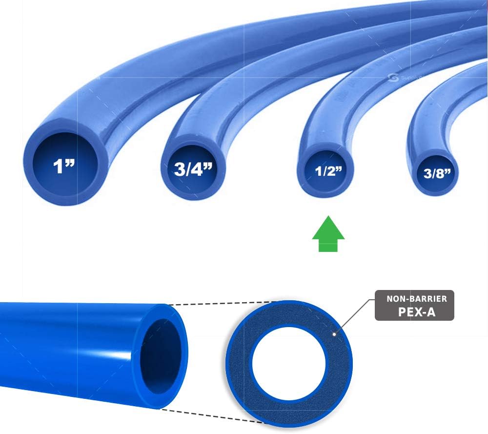 Pex-A Tubing Coil, Non-Barrier Pipe for Potable Water, Flexible Water Tubing for Plumbing, Blue 