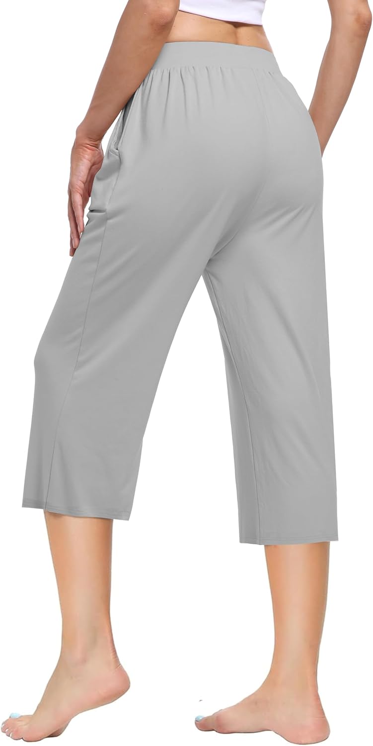 3 Pack Women's Capri Sweatpants, Cozy Wide Legs Cropped Capri with Pockets, Lounge Jogger Pants Workout Yoga Capris - Image 3