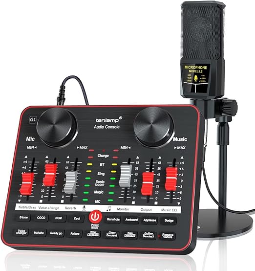 Audio Interface with Mixer and Sound Card, tenlamp G1 USB Sound Mixer Board Voice Changer DJ
