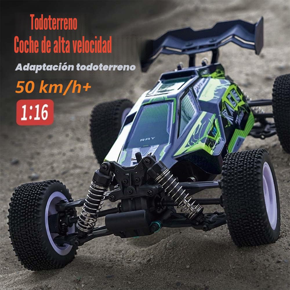Coche teledirigido para adultos, 50 km/h, coche de carreras RC Drift, 1/16 Offroad Control Remoto Carreras, 4WD All Terrain Race Buggy, 3 pilas (verde)