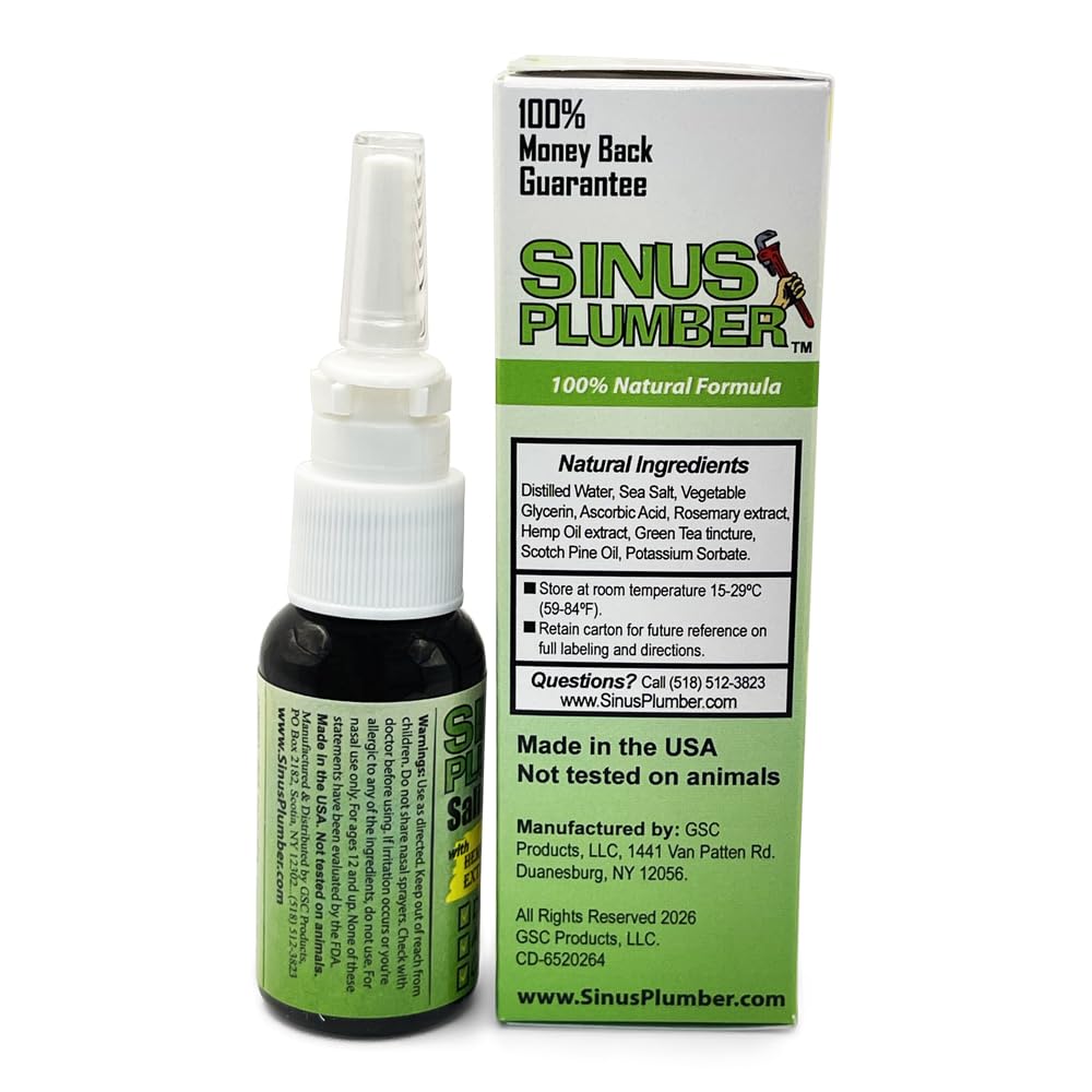 Sinus Plumber Sea Salt Nasal Spray with Hemp Oil Extract, Relieves Congestion, Allergies, Dryness, 1 fl oz — Amazon image 2