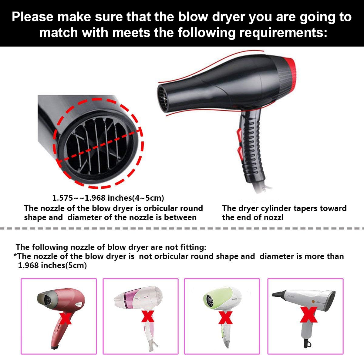 Difusor de secador de pelo plegable, de viaje y de fácil almacenamiento, accesorio difusor que se adapta a la mayoría de secadores de pelo con diámetro de boquilla D-1.575 pulgadas a 1.968 4